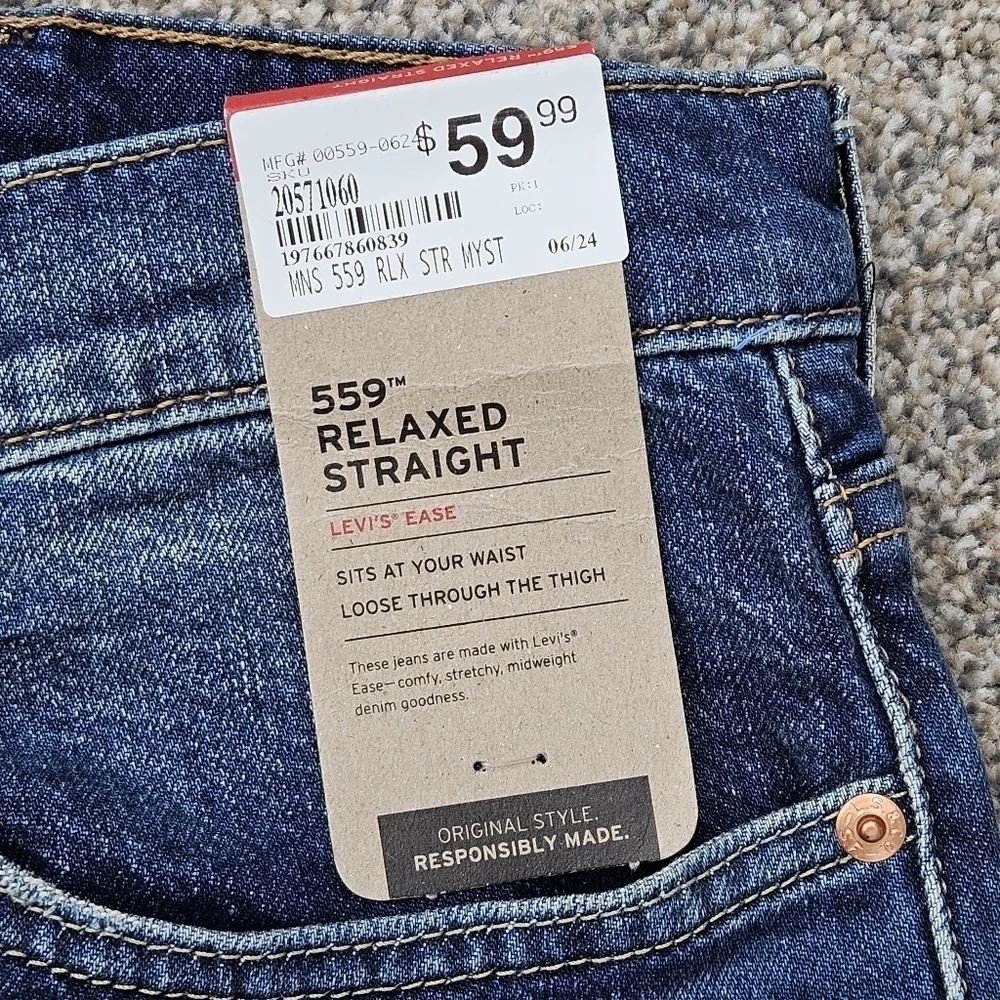Levi's Mens 559 Relaxed Straight Fit Denim Jeans Casual Levis Ease SZ 38x30 NWT